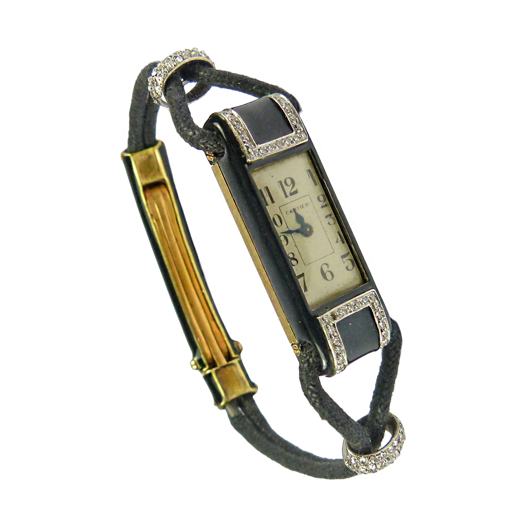 Lady's Art Deco enamelled gold and diamond wristwatch by cartier c.1925